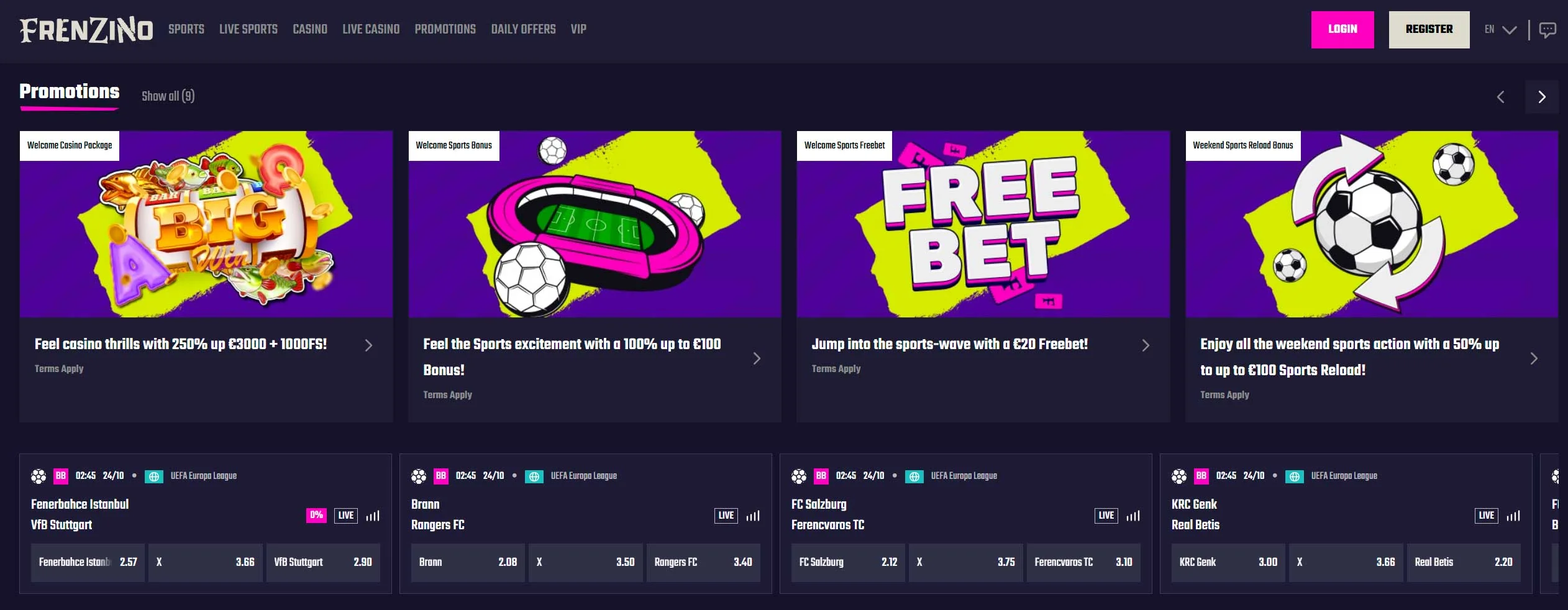 Frenzino Casino online slot machine interface