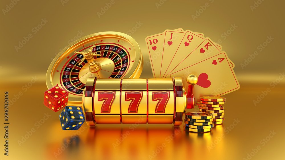 Gold Casino Slot, Poker Cards, Poker Chips And Dices On The Golden ...